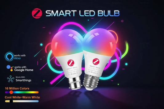 Smart LED bulb E27 displaying colour-changing RGBCW light spectrum