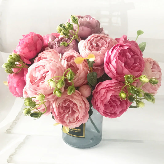 30cm Rose Pink Silk Peony Bouquet – Artificial Flowers