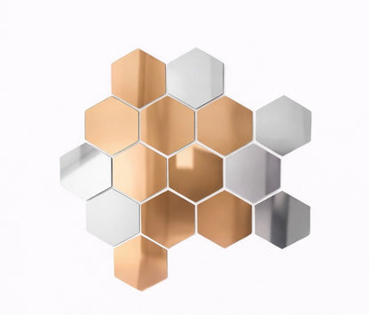 3D Hexagon Mirror Wall Stickers – Rose Gold & Silver