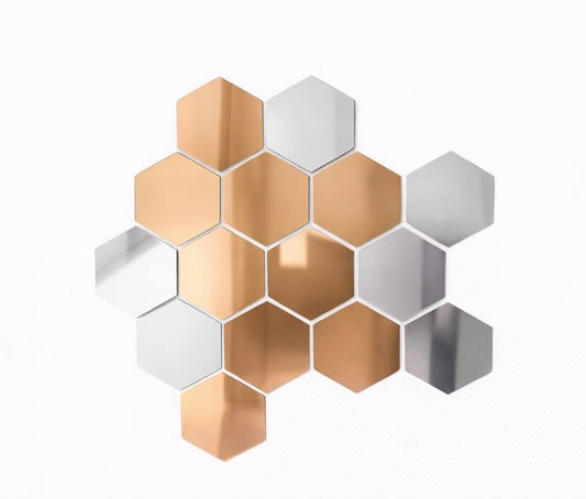 3D Hexagon Mirror Wall Stickers – Rose Gold & Silver