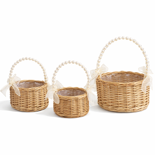 Rattan Basket with Pearl Handle