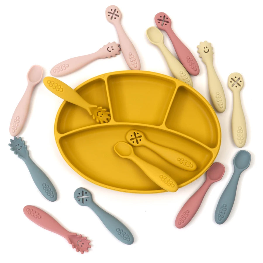 3PCS Baby Learning Spoon Set – Soft Silicone Feeding Utensils