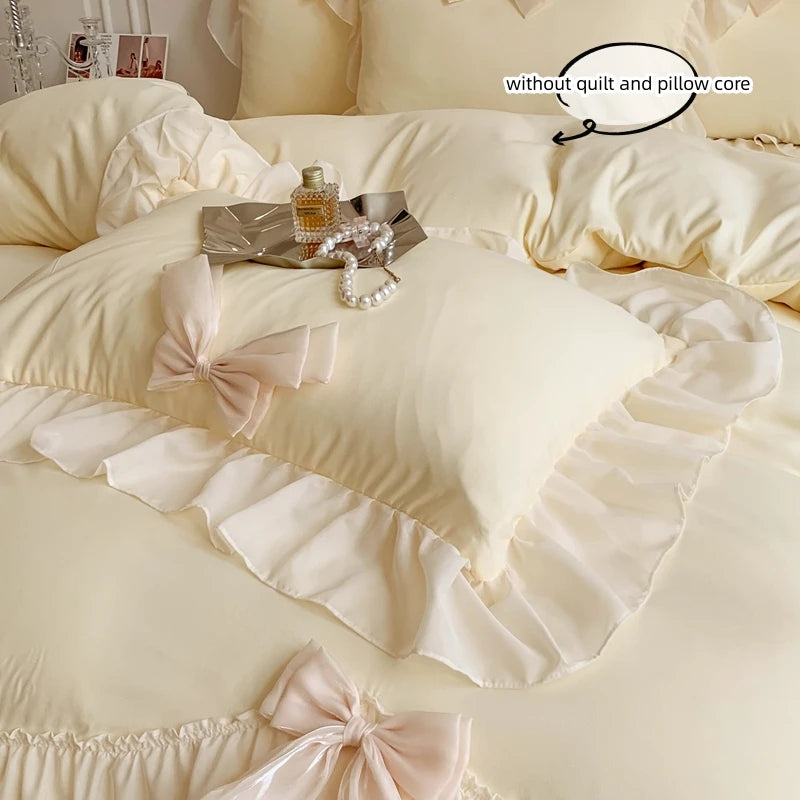 3-Piece White Ruffled Bedding Set – Soft Duvet Cover & Pillowcases