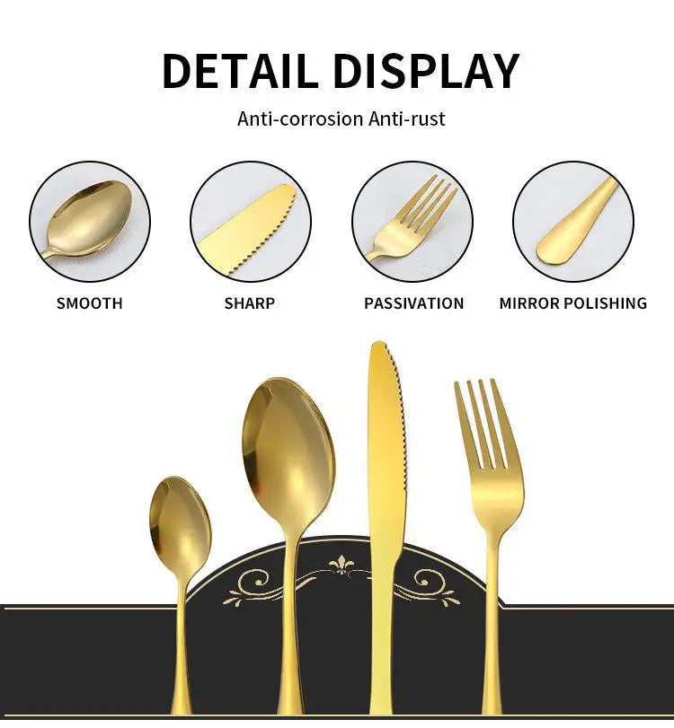 24-Piece Black & Gold Silverware Set – Elegant Stainless Steel Flatware
