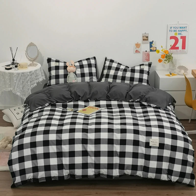 100% Cotton Plaid Stripe Duvet Cover Set – Soft, Breathable & Skin-Friendly