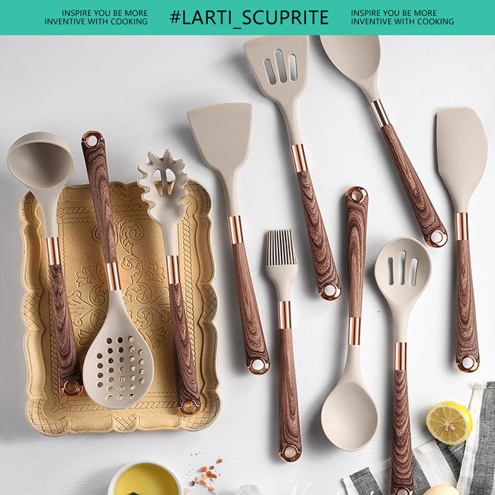 Gold Plated Handle Silicone Cooking Utensils Set