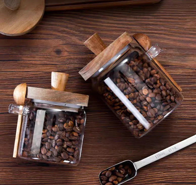 Kitchen Glass Storage Jar with Wooden Lid &amp; Spoon – Moisture-Proof Borosilicate Container