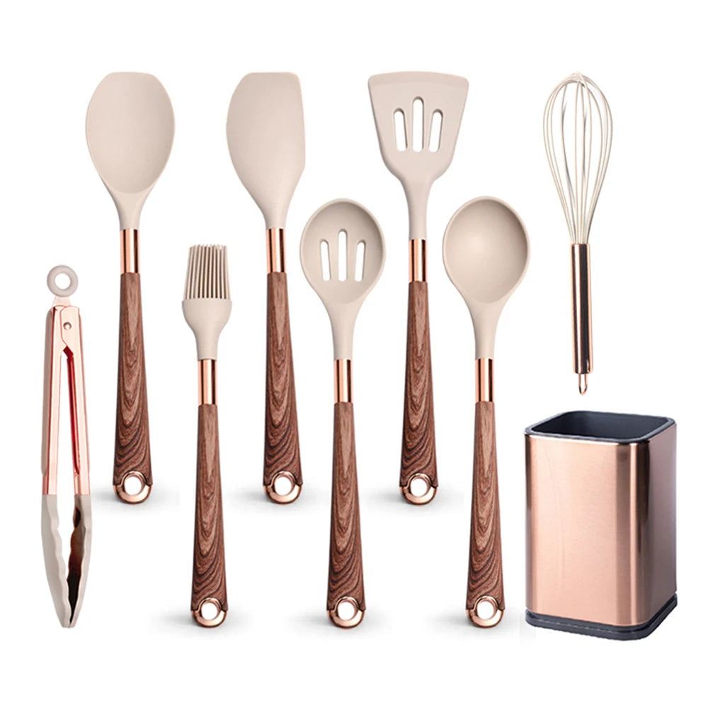 Gold Plated Handle Silicone Cooking Utensils Set