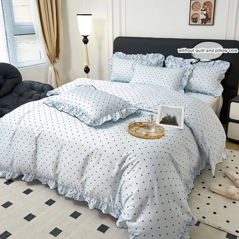 3-Piece Lace Duvet Cover Set – Black Dot Print Bedding