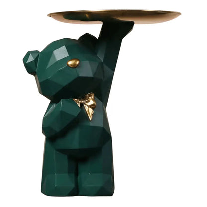 Minimalist bear sculpture with functional storage dish
