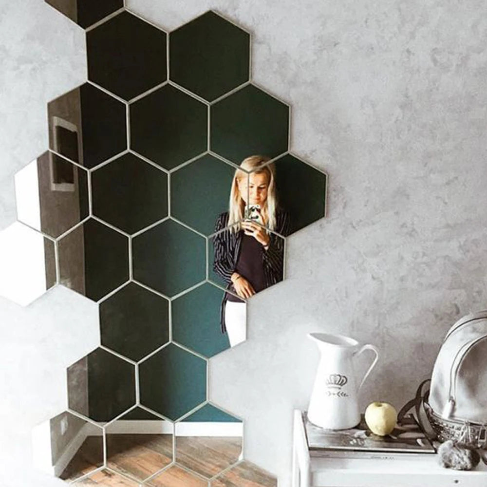 6/12pcs 3D Hexagon Mirror Wall Stickers – Rose Gold DIY Home Decor for Living Room, Bedroom, Bathroom &amp; TV Background Walls