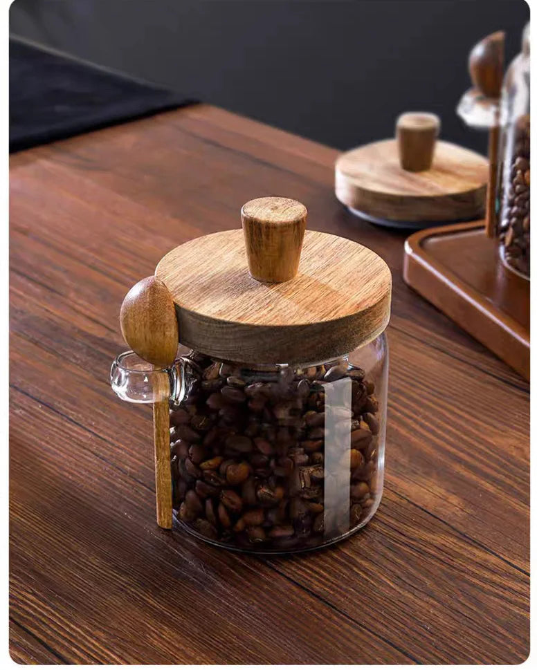Kitchen Glass Storage Jar with Wooden Lid &amp; Spoon – Moisture-Proof Borosilicate Container