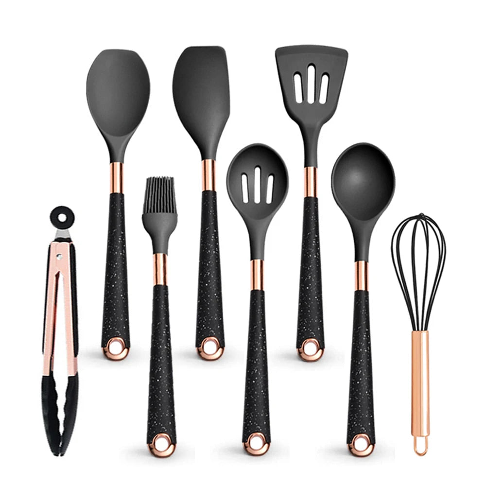 Gold Plated Handle Silicone Cooking Utensils Set
