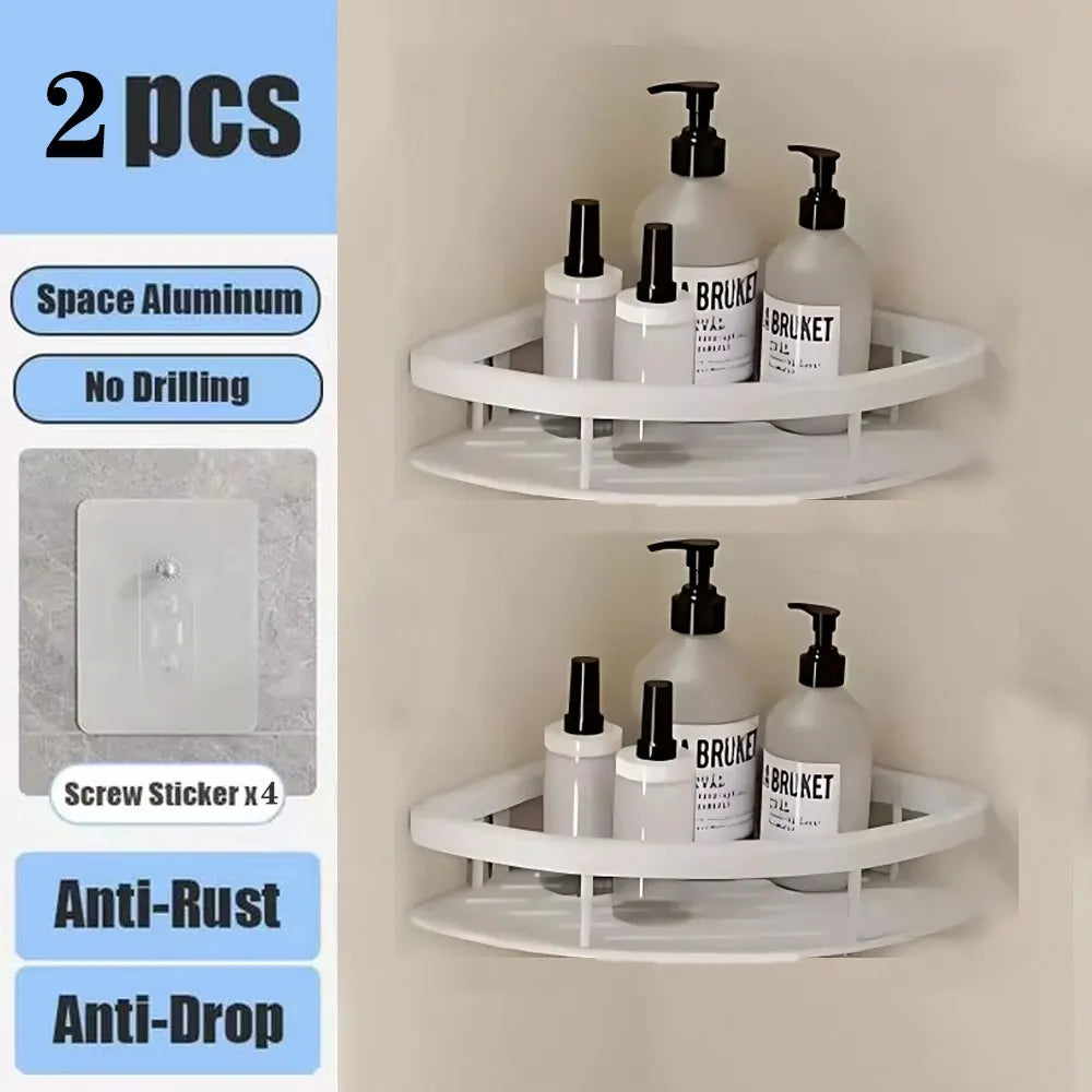 No-Drill Aluminium Bathroom Shelf – Wall Mounted Storage Rack