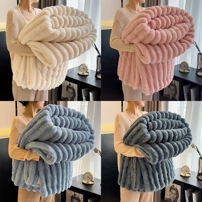 Striped Coral Fleece Throw – Soft & Warm Blanket