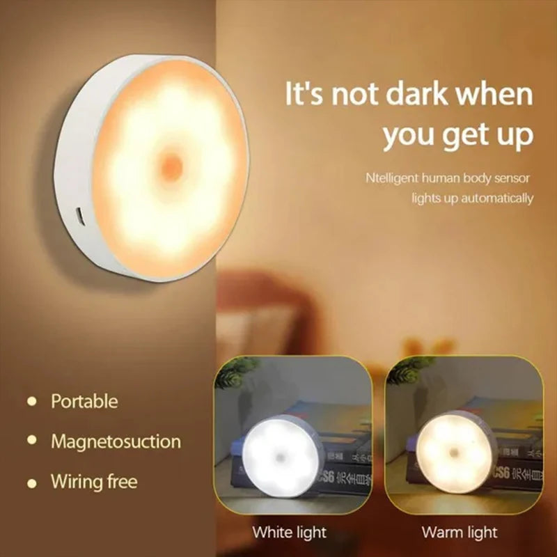 PIR Motion Sensor LED Night Light – USB Rechargeable & Wireless