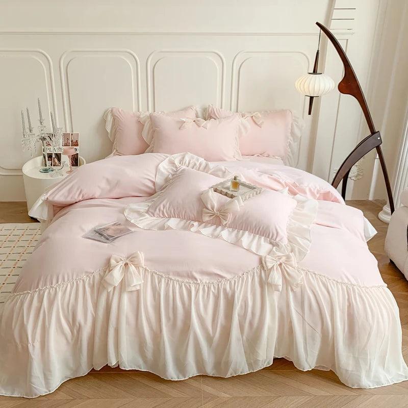 3-Piece White Ruffled Bedding Set – Soft Duvet Cover & Pillowcases