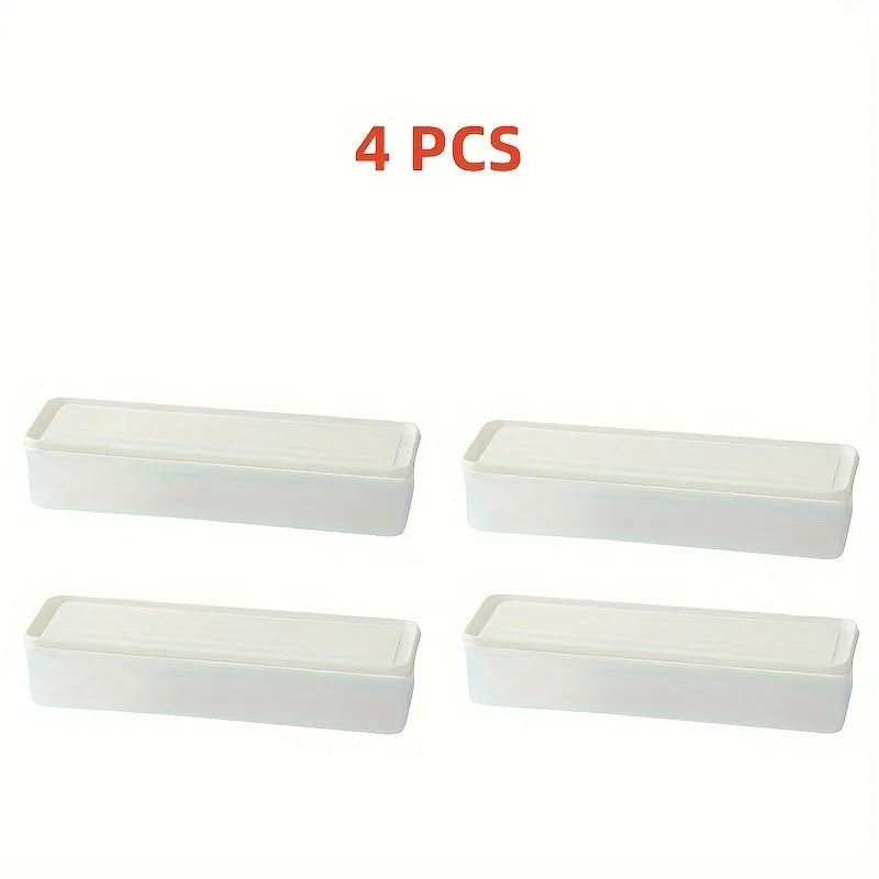 4-Piece Long Rectangular Food Storage Containers – Reusable Fridge Organizer Set