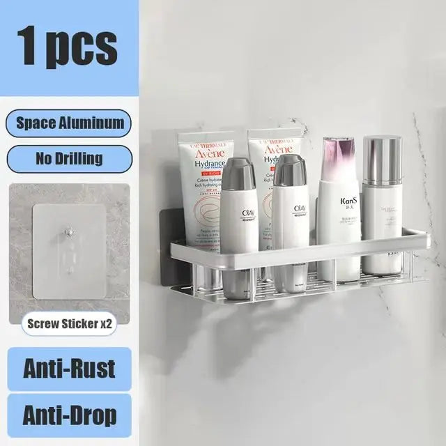 No-Drill Aluminium Bathroom Shelf – Wall Mounted Storage Rack