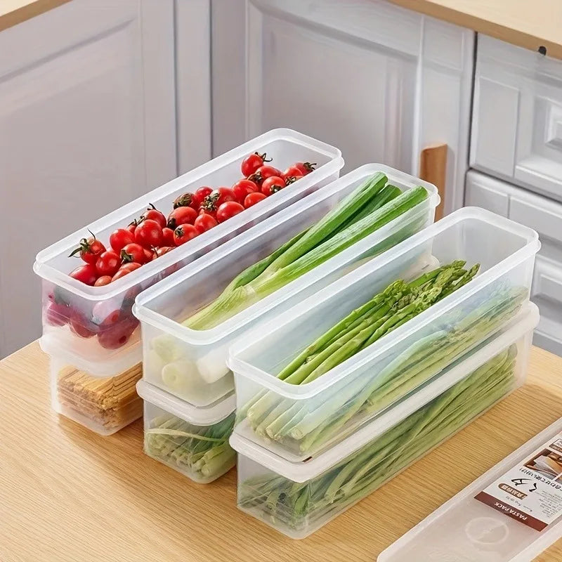 4-Piece Long Rectangular Food Storage Containers – Reusable Fridge Organizer Set