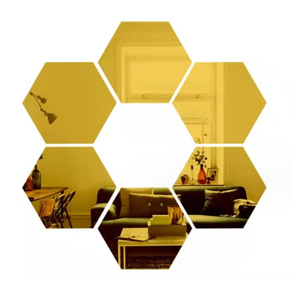 3D Hexagon Mirror Wall Stickers – Rose Gold & Silver