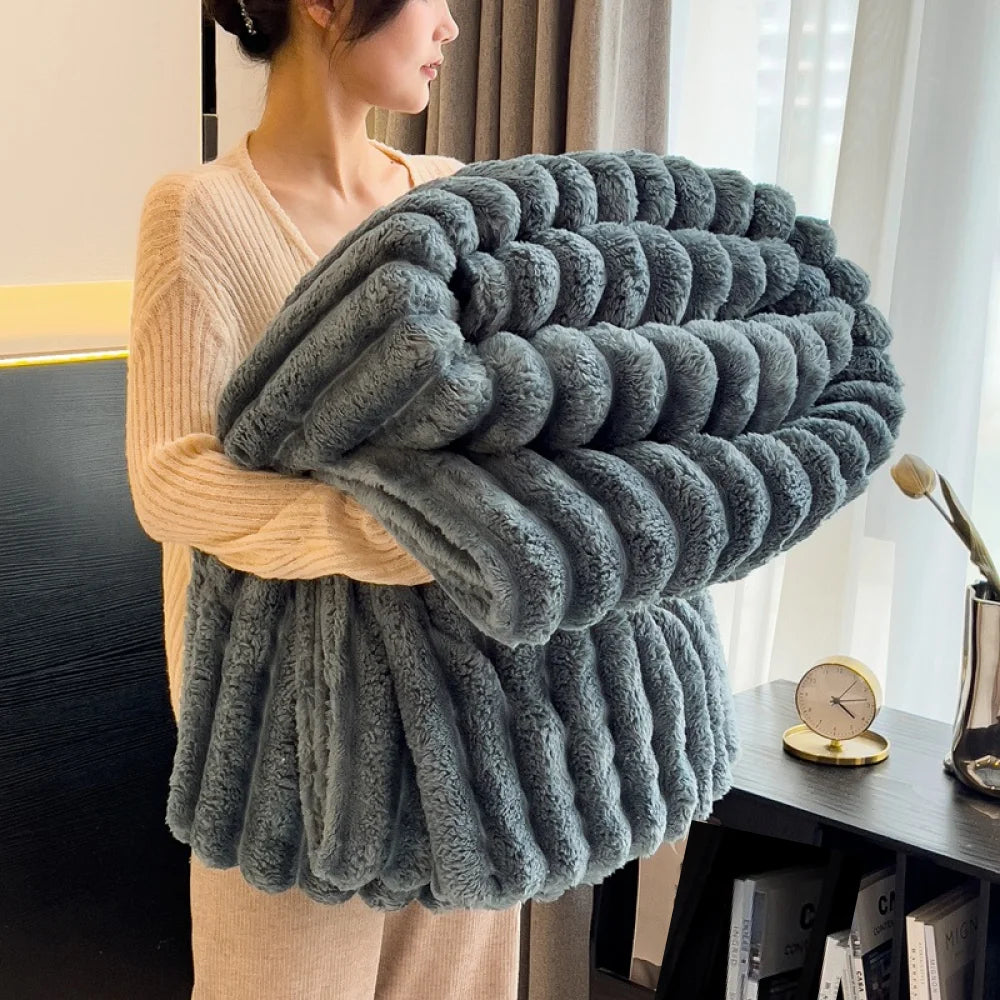 Soft Fluffy Throw Blanket – Striped Coral Fleece