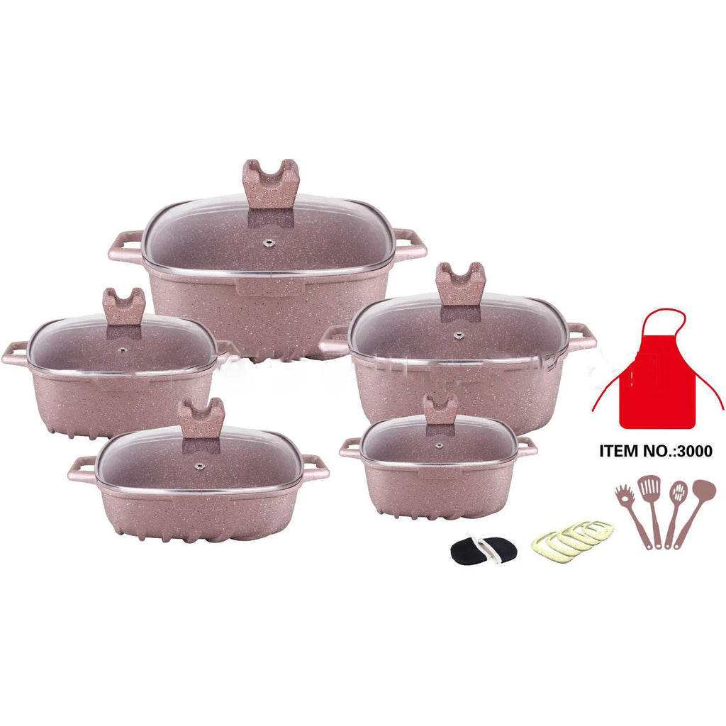 Premium Marble & Granite Non-Stick Cookware Set – Even Heating, Stylish Design