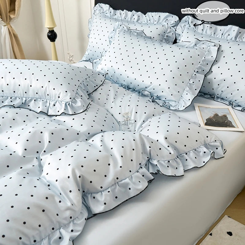 3-Piece Lace Duvet Cover Set – Black Dot Print Bedding