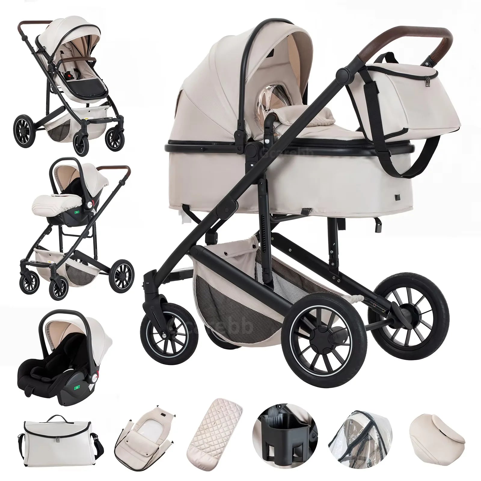 3-in-1 Portable Baby Stroller – Luxurious Foldable Pram