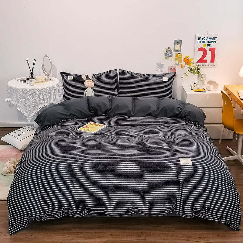 100% Cotton Plaid Stripe Duvet Cover Set – Soft, Breathable & Skin-Friendly