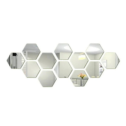 3D Hexagon Mirror Wall Stickers – Rose Gold & Silver
