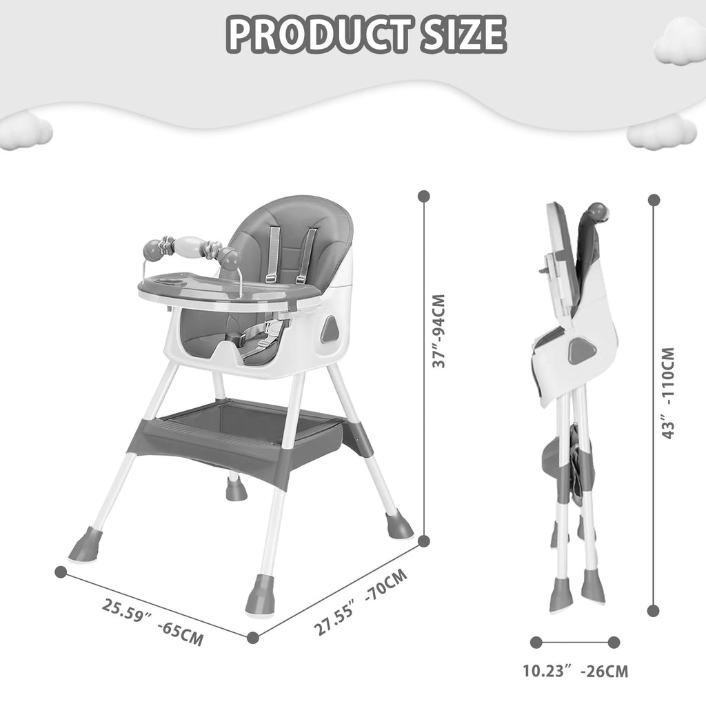 Foldable Baby High Chair with Toy Rack