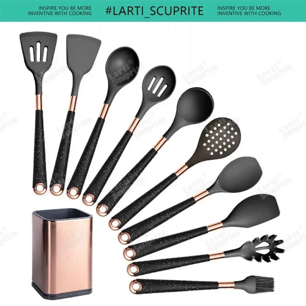 Gold Plated Handle Silicone Cooking Utensils Set