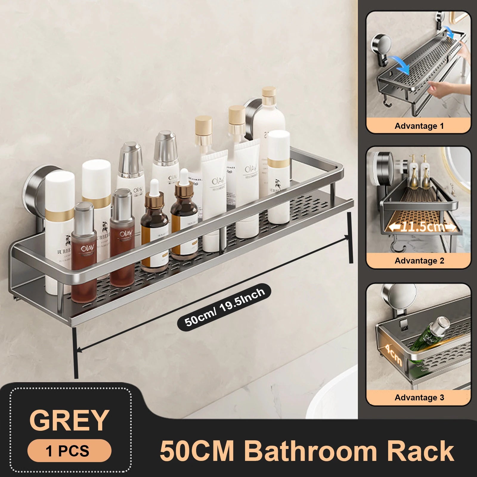No-Drill Bathroom Suction Shelf – Space-Saving Storage