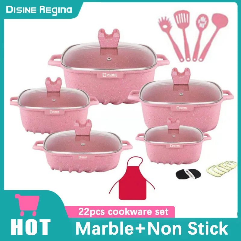 Premium Marble & Granite Non-Stick Cookware Set – Even Heating, Stylish Design