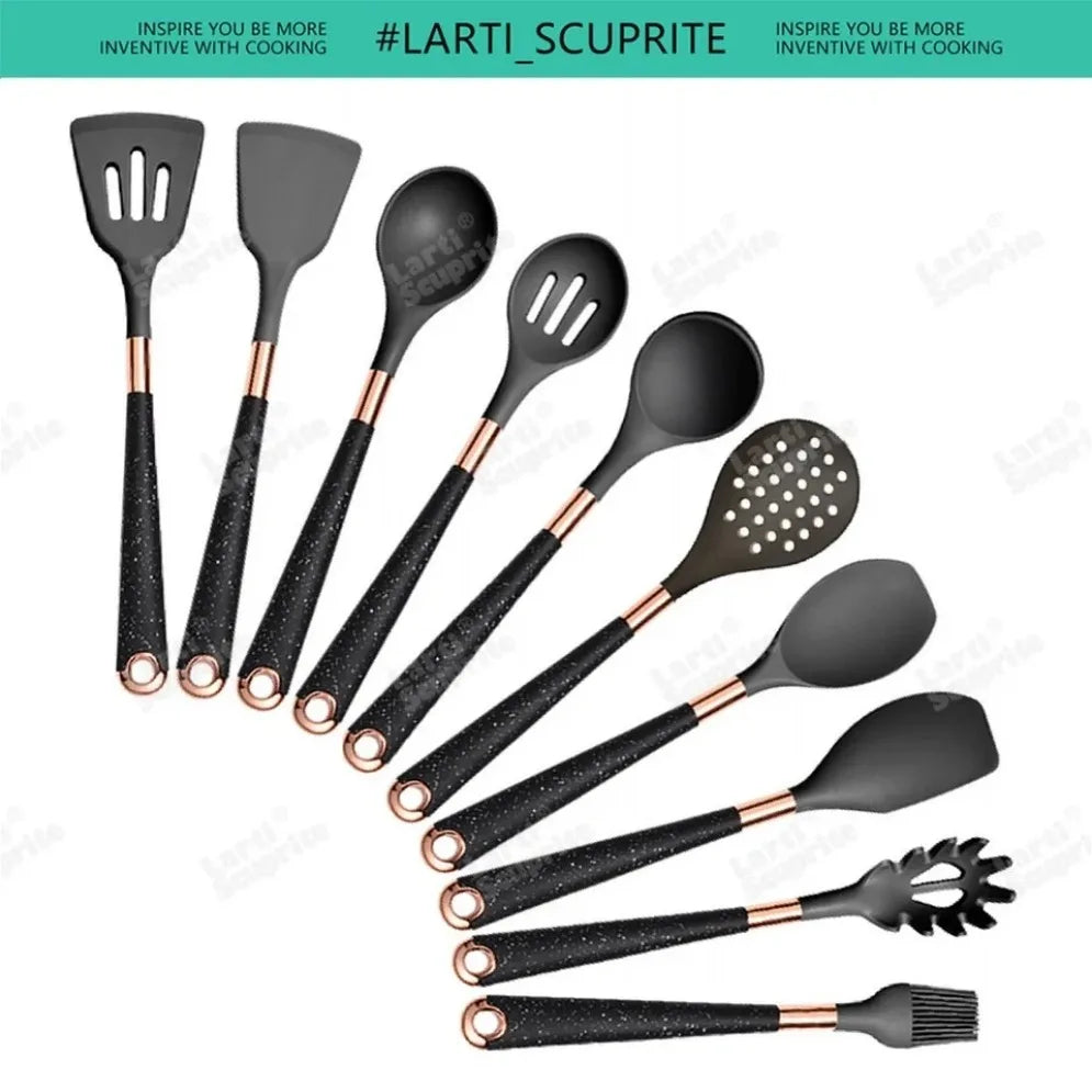 Gold Plated Handle Silicone Cooking Utensils Set