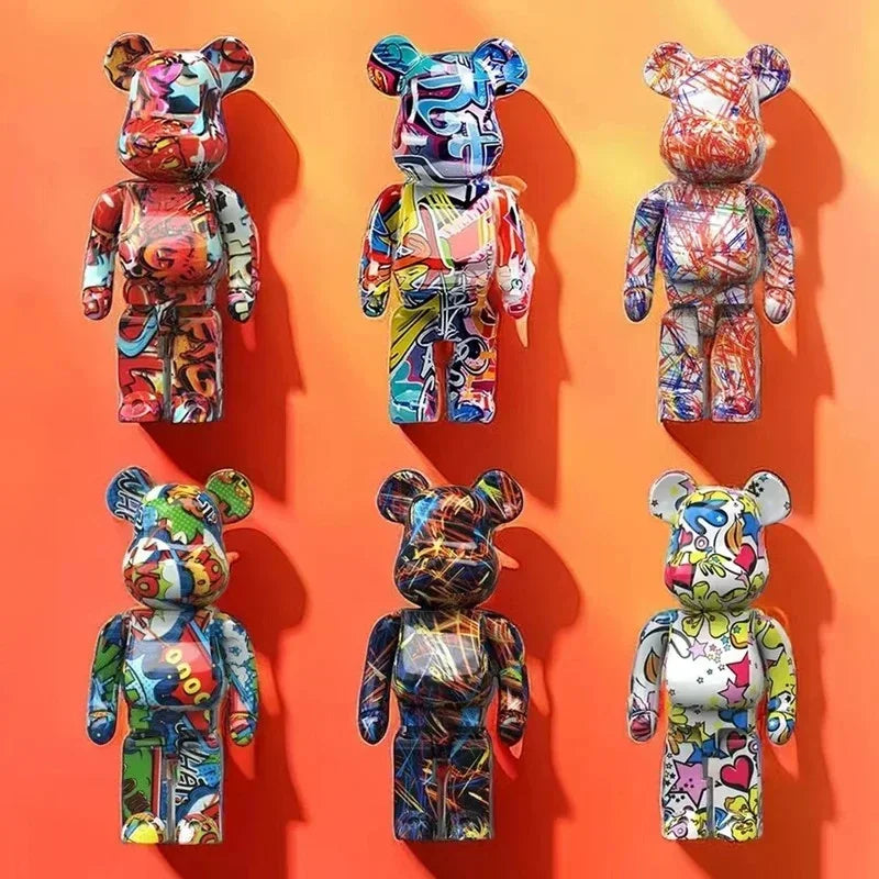 Modern graffiti bear sculpture 27cm tall for home decor
