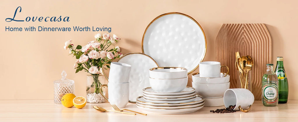 LOVECASA 16/32 Piece White Handmade Dinnerware Set