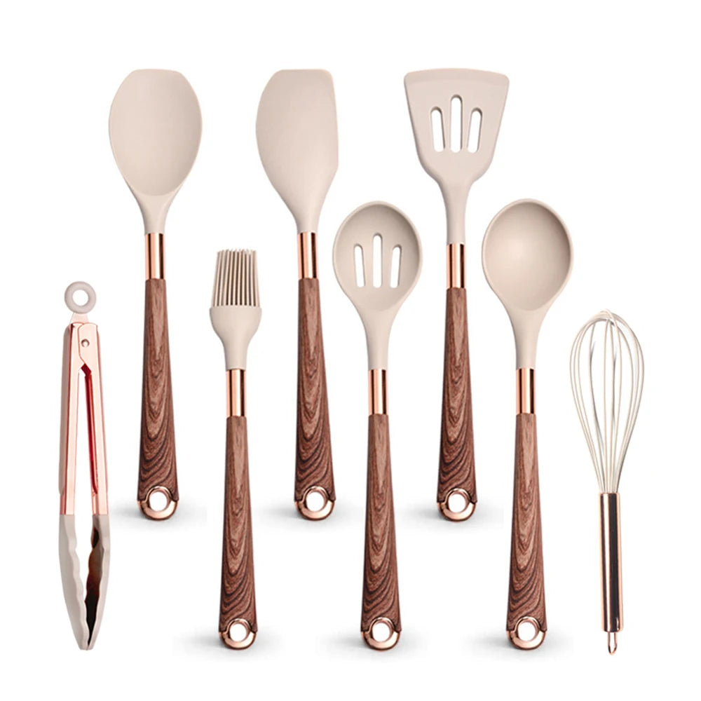 Gold Plated Handle Silicone Cooking Utensils Set