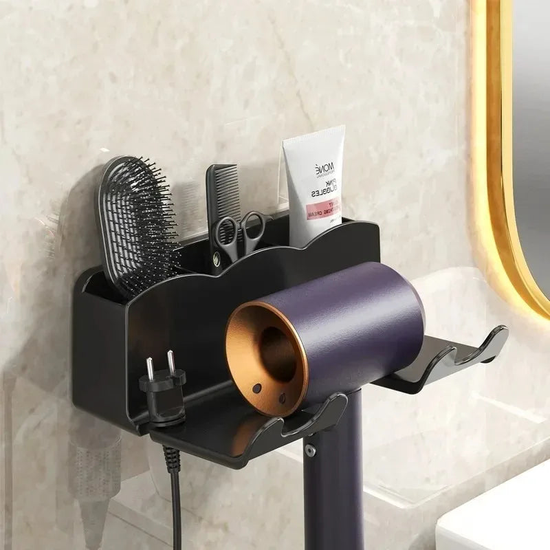 Wall-Mounted Hair Dryer & Bathroom Storage Rack