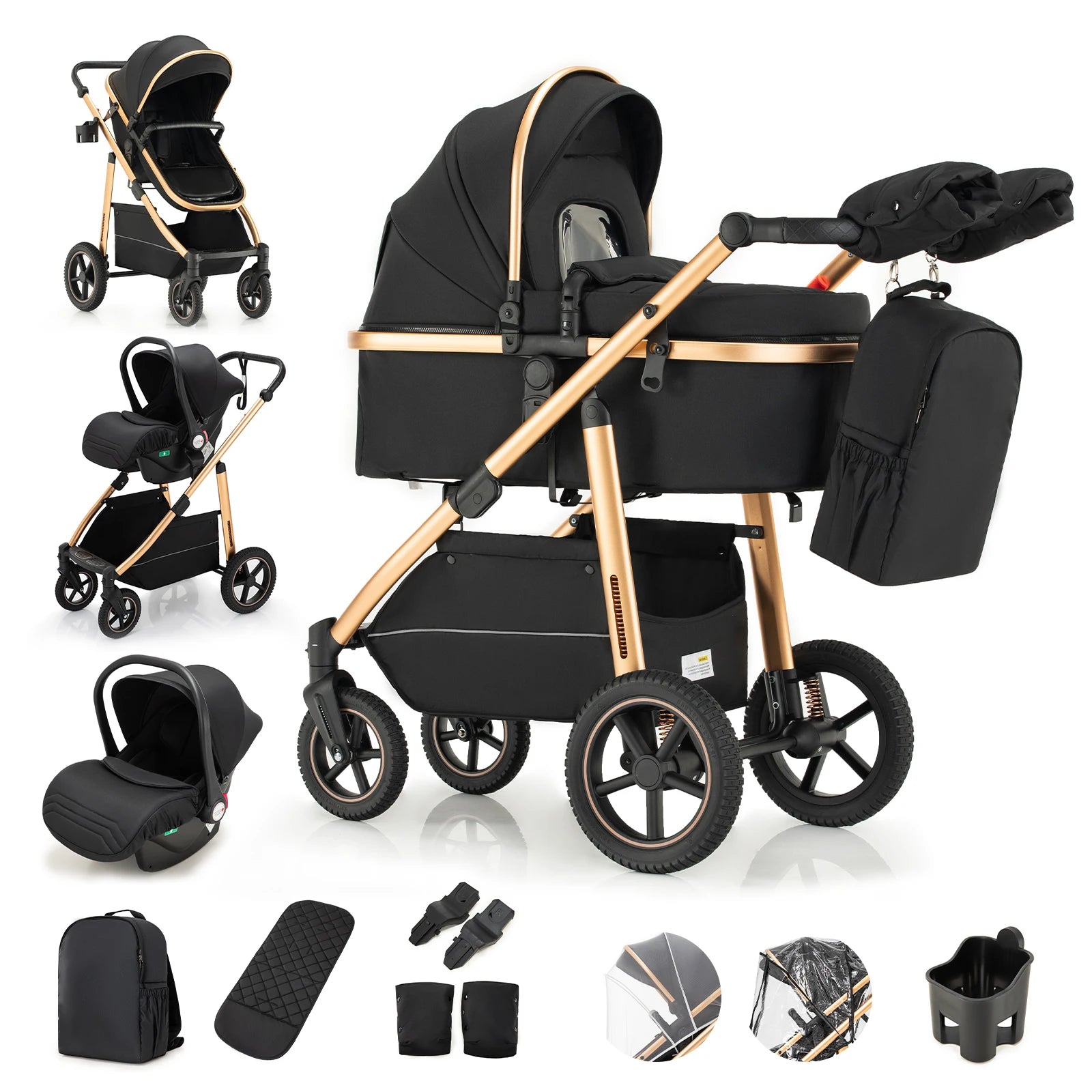3-in-1 Portable Baby Stroller – Luxurious Foldable Pram