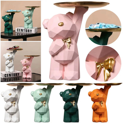 Nordic bear key holder with geometric design and storage tray
