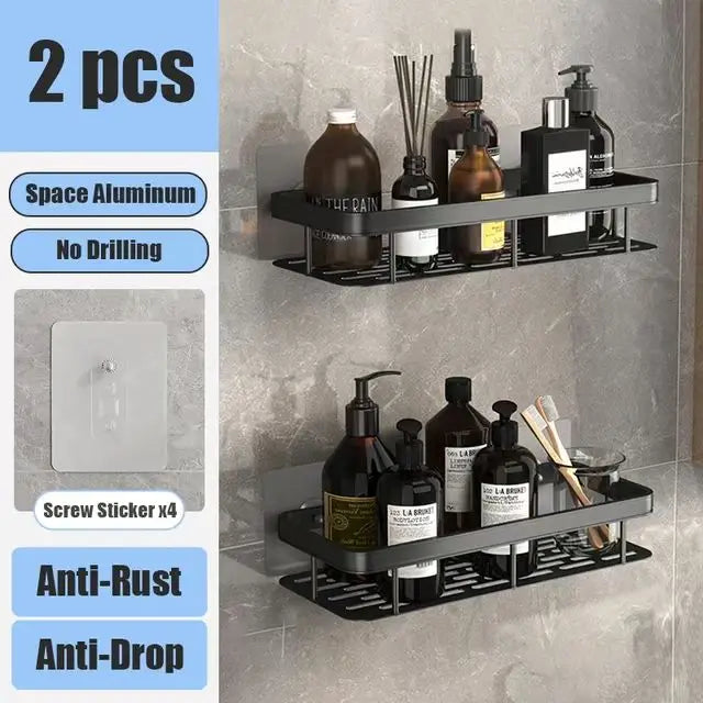 No-Drill Aluminium Bathroom Shelf – Wall Mounted Storage Rack