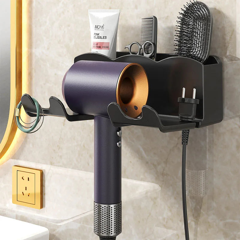 Wall-Mounted Hair Dryer & Bathroom Storage Rack