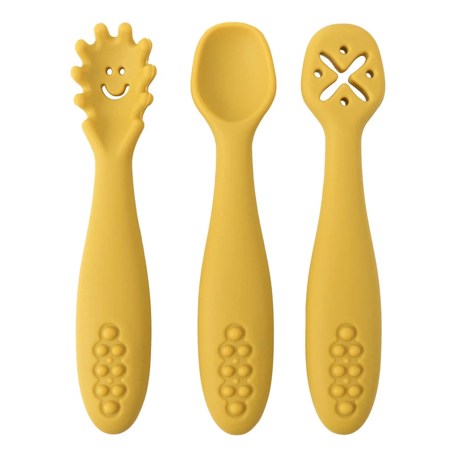3PCS Baby Learning Spoon Set – Soft Silicone Feeding Utensils