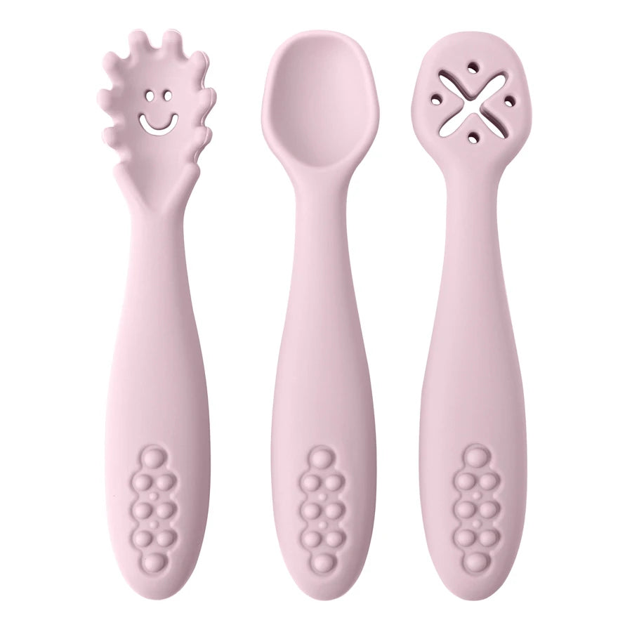 3PCS Baby Learning Spoon Set – Soft Silicone Feeding Utensils