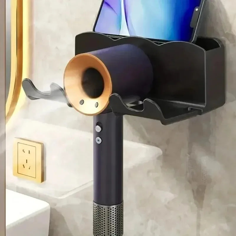 Wall-Mounted Hair Dryer & Bathroom Storage Rack
