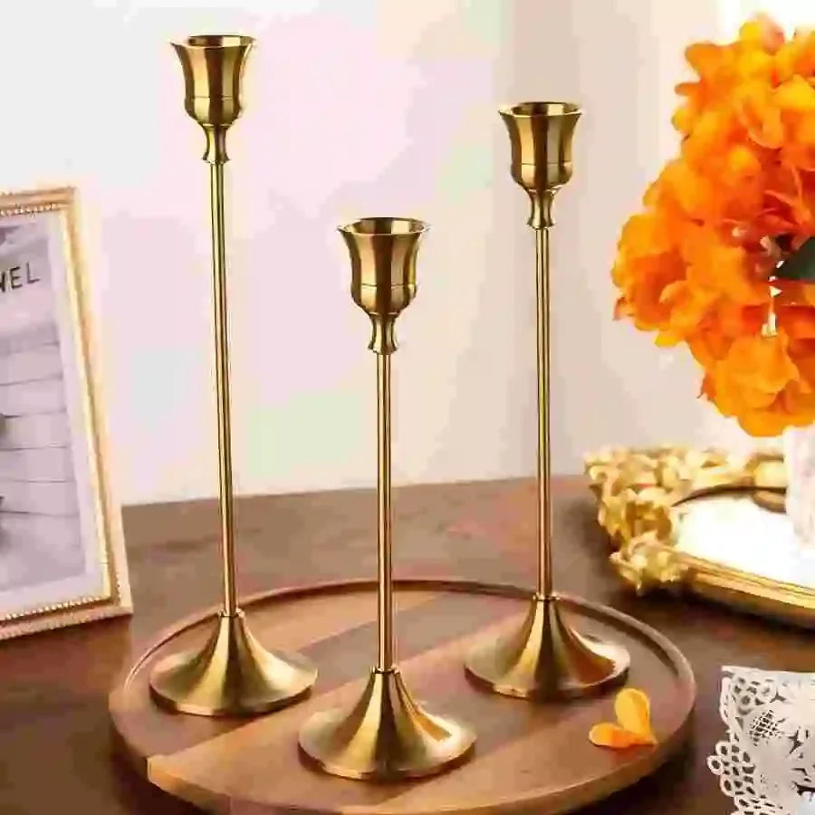 Set of 3 Vintage Metal & Aluminium Candle Holders