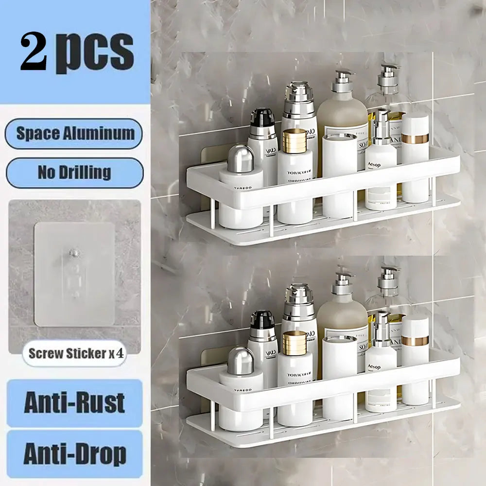 No-Drill Aluminium Bathroom Shelf – Wall Mounted Storage Rack