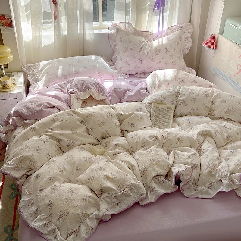 Ruffled Floral Bedding Set